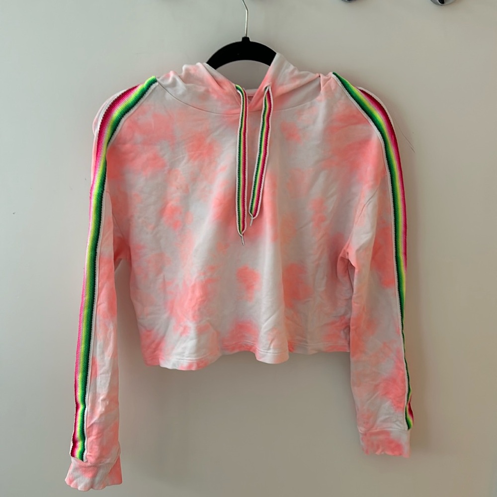 Pitusa Pink Tie-Dye Hoodie with Multicolor Stripes